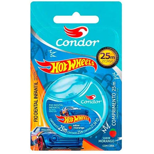 Fio Dental Condor Bambinos Hot Wheels Sabor Morango com 25m