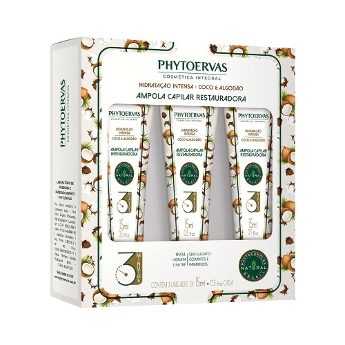 Phytoervas Ampola Capilar Restauradora Kit – 3 Ampolas Coco e Algodão