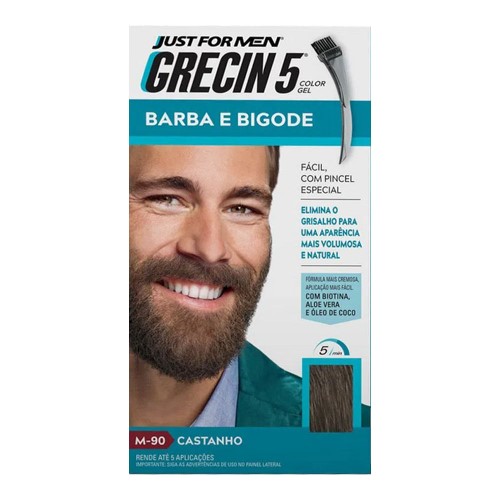 Tonalizante Grecin 5 Just For Men Color Gel Barba e Bigode M-90 Castanho com 1 unidade