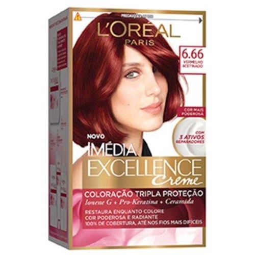 Tintura Permanente Iméida Excellence Creme 6.66 Vermelho Acetinado com 1 unidade