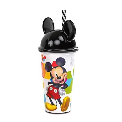 Copo Plástico Plasútil Mickey Mouse Com Canudo E Orelhas 500ml