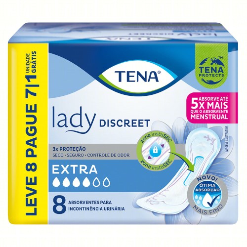 Absorvente para Incontinência Urinária Tena Lady Discreet Extra com 8 Unidades 