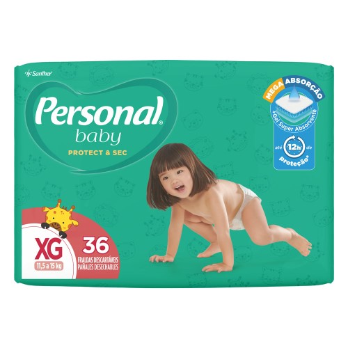 Fralda Personal Baby Protect & Sec Tamanho XG com 36 Fraldas Descartáveis