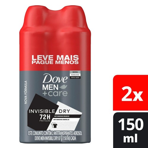 Desodorante Antitranspirante Aerosol Dove Men+Care Invisible Dry 2 unidades 150ml