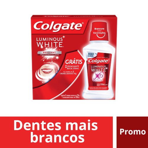 Creme Dental para Clareamento Colgate Luminous White Brilliant Mint 70g 3 Unidades Grátis 1 Enxaguante Bucal