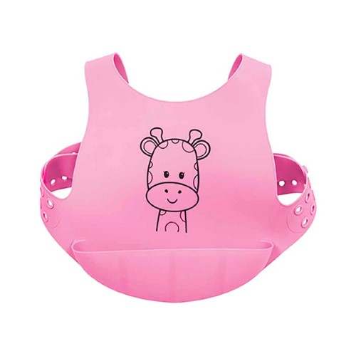 Babador de Silicone com Cinto e Pega Migalhas Buba Rosa Girafinha com 1 unidade