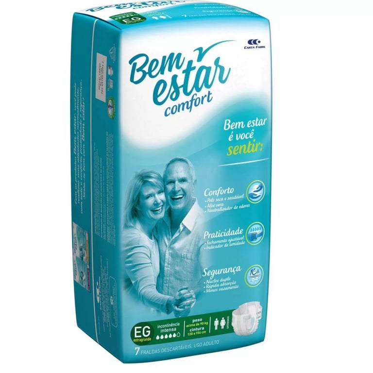 Fralda Geriátrica Bem Estar Comfort Plus Adulto Extra Grande 7 Unidades