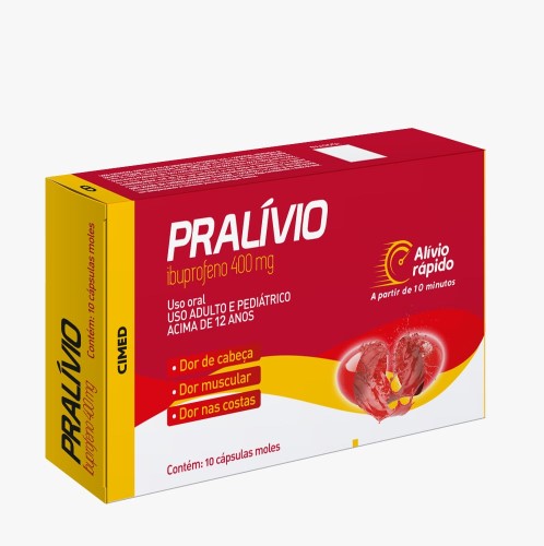 Pralívio Ibuprofeno 400mg 10 Cápsulas Gel Mole Cimed