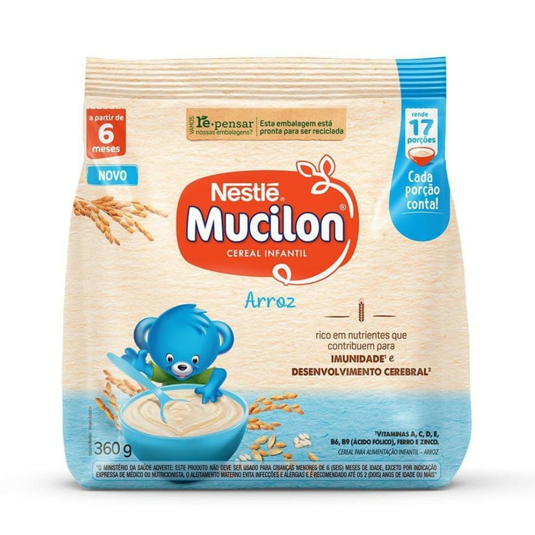 Cereal Infantil Mucilon Zero Adição de Açúcares arroz, sachê com 360g