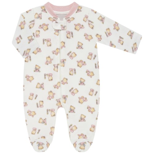 Macacão longo c/ zíper para bebê em plush Ursa Letras - Anjos Baby 