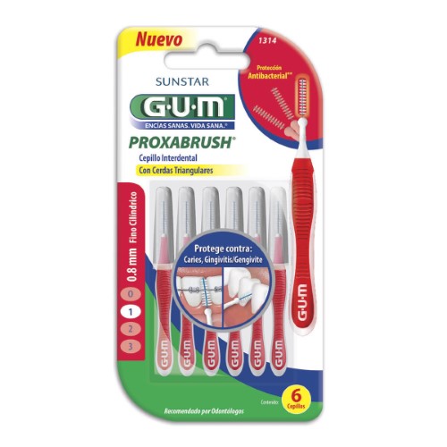 Escova de Dente Interdental Portátil G.U.M Proxabrush Cerda Fina 0.8mm Cilíndrica com 6 unidades