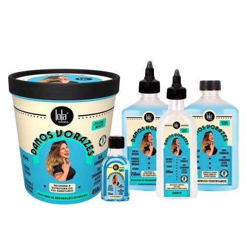 Lola Cosmetics Danos Vorazes Kit – Shampoo + Máscara + Finalizador + Óleo + Booster