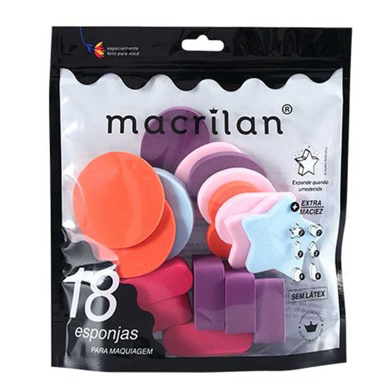 Macrilan EP14 Kit – 18 Esponjas de Maquiagem Coloridas