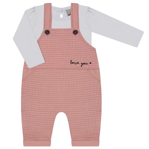 Jardineira c/ Body longo para bebê em cotton Love You - TMX