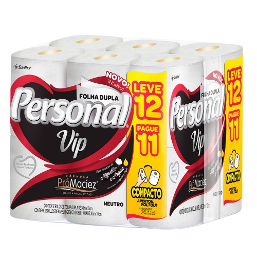 Papel Higiênico Personal Vip Folha Dupla 30 Metros Leve 12 Pague 11