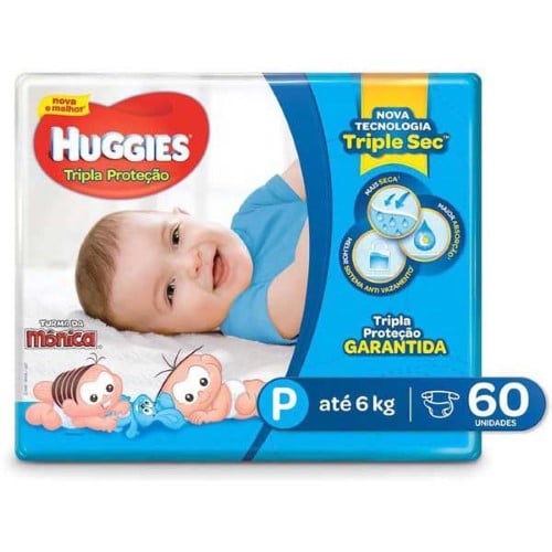 Fralda Huggies Tripla Proteção Tamanho P Pacote Mega 60 Fraldas Descartáveis