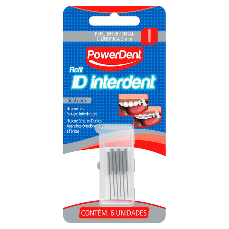 Refil para Escova Interdental PowerDent ID Interdent cilíndrica, 6 unidades com 3mm cada