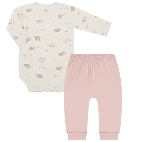 Body longo c/ Calça Saruel para bebê em suedine Antiviral Comfort & Care Elefantinha - Anjos Baby