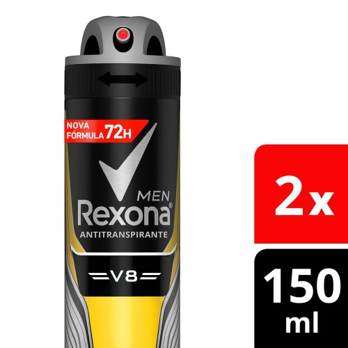 Desodorante Antitranspirante Aerosol Rexona Masculino V8 72 Horas 2 Unidades 150ml