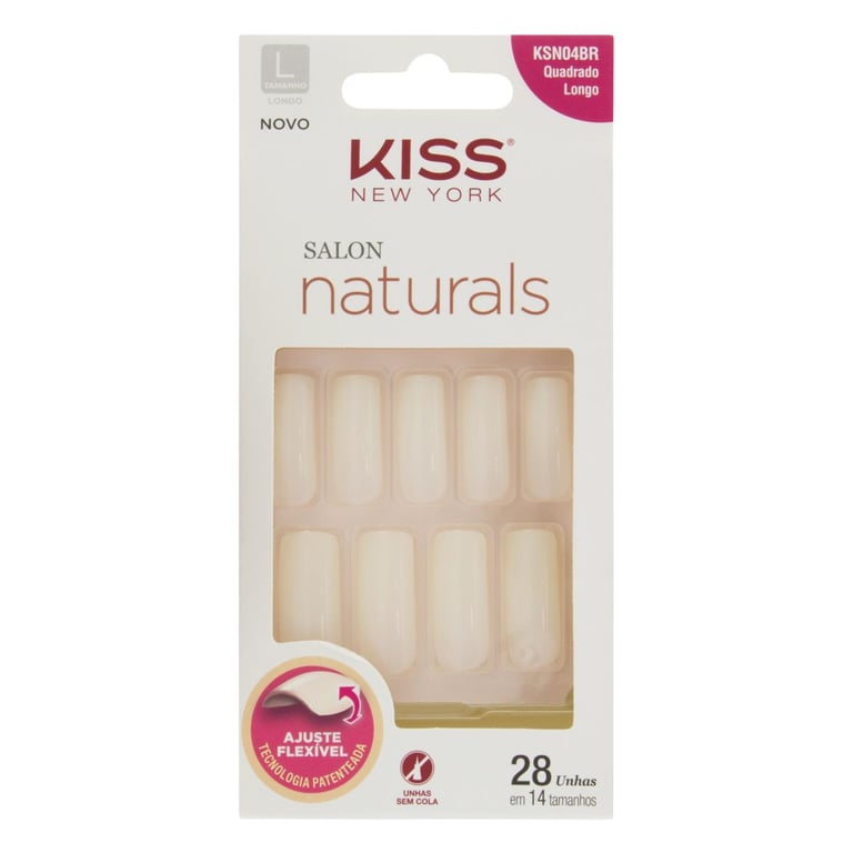 Unhas Postiças Kiss NY - Salon Natural Longo Quadrado