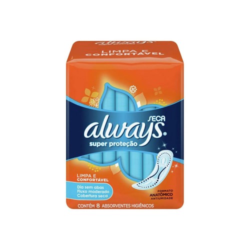 Absorvente Always Super Proteção Suave Sem Abas 8 Unidades 