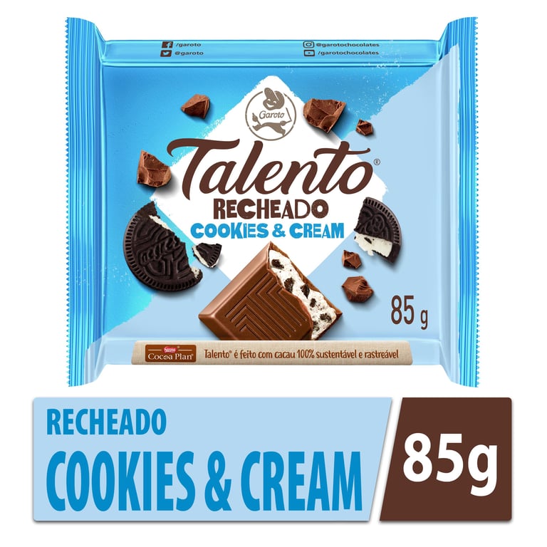 Chocolate Garoto Talento Recheado Cookies e Cream 85g