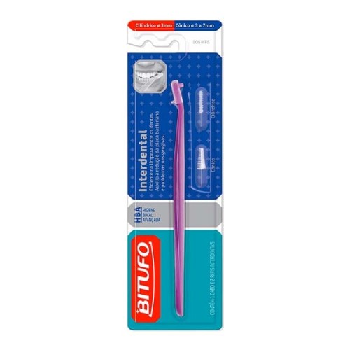 Escova Dental Bitufo Interdental Cores Sortidas com 2 Refis Interdentais