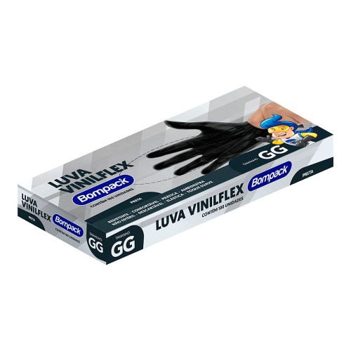 Luva Vinilflex Bompack Preta Tamanho GG 100 Unidades