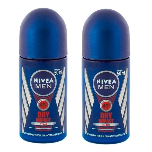 Desodorante Nivea Men Dry Impact Plus Roll-on Antitranspirante 48h com 2 Unidades de 50ml cada 50% Desconto na 2ª Unidade