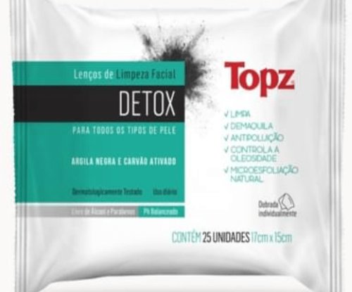 Lenço Para Limpeza Facial Topz Detox Com 25 Unidades