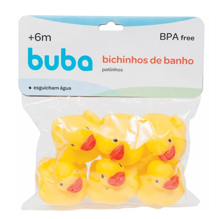 Brinquedos de Banho Buba Baby 6+ meses, patinhos, amarelo com 6 unidades