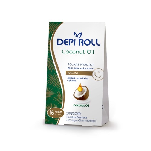 Depilador DepiRoll Coconut Oil Cera Fria Facial Folhas Prontas com 16 Unidades (8 Pares)