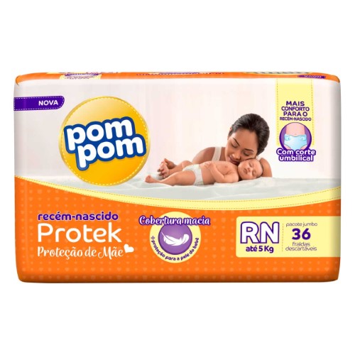 Fralda Pom Pom Protek Proteção de Mãe RN - 36 Unidades