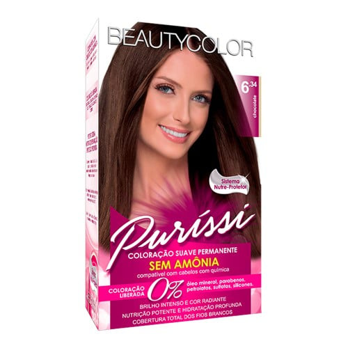 Coloração Permanente Beauty Color Purissi Sem Amônia Chocolate 6.34