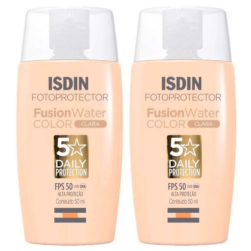 Isdin Fusion Water 5 Stars Color Kit com 2 Unidades – Protetor Solar Facial com Cor FPS50 – 50ml – Clara