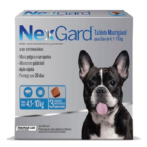 NexGard 28,3 mg - Cães de 4,1 a 10 Kg - Caixa com 3 tabletes