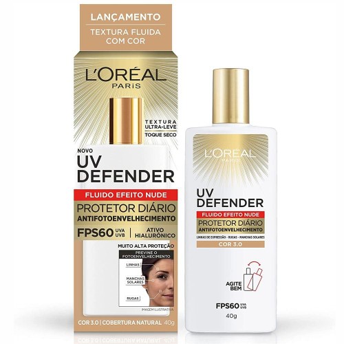 Protetor Solar Facial Loréal Paris Uv Defender Fluido Cor Média 3.0 Fps60 40g