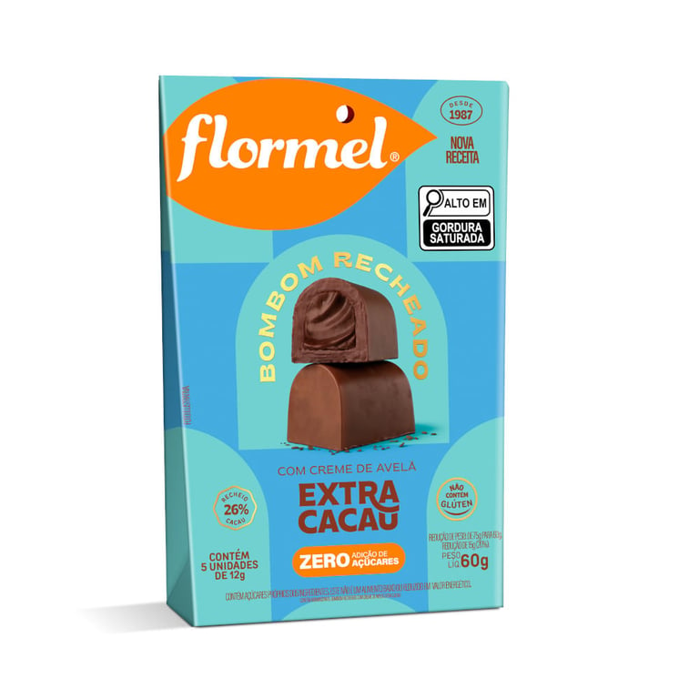 Bombom Flormel Recheado Creme de Avelã Extra Cacau 60g