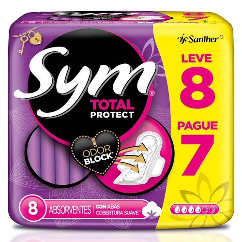 Absorvente Sym Total Protect Suave com Abas com 8 Unidades