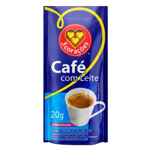 Café com Leite Solúvel 3 Corações Sachê 20g