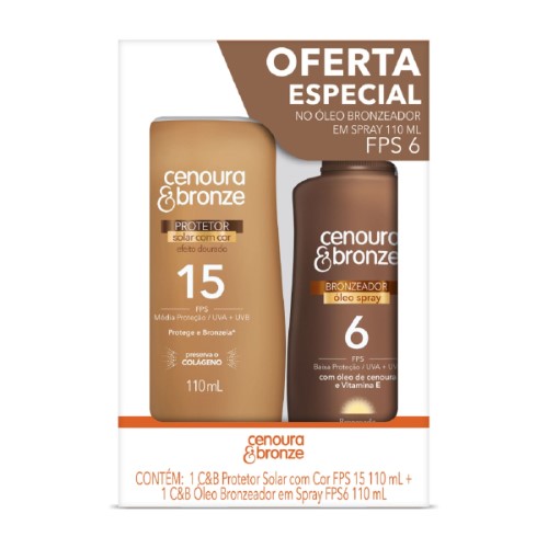 Kit Cenoura & Bronze Óleo Spray Bronzeador FPS 6 110ml + Protetor Solar com Cor FPS 15 110ml