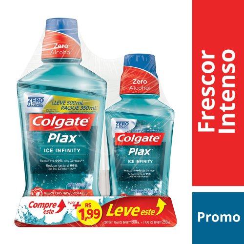 Enxaguante Bucal Colgate Plax Ice Infinity 500ml + Enxaguante Bucal Colgate Plax Ice Infinity 250ml