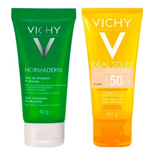 Protetor solar Vichy FPS50 Com Cor 40g + Gel de Limpeza Normaderm 40g