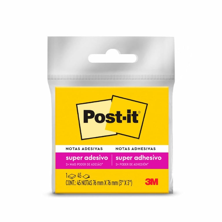 Post-it 3m Bloco Adesivo Amarelo Neon 76mm X 76mm Com 45 Folhas