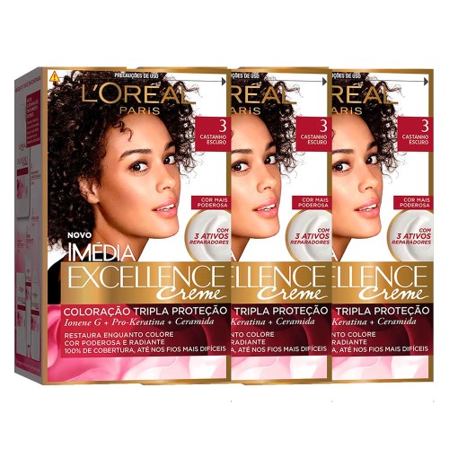 L`oréal Paris Coloração Imédia Excellence 3 Cast. Escuro Kit - 3 Unidades