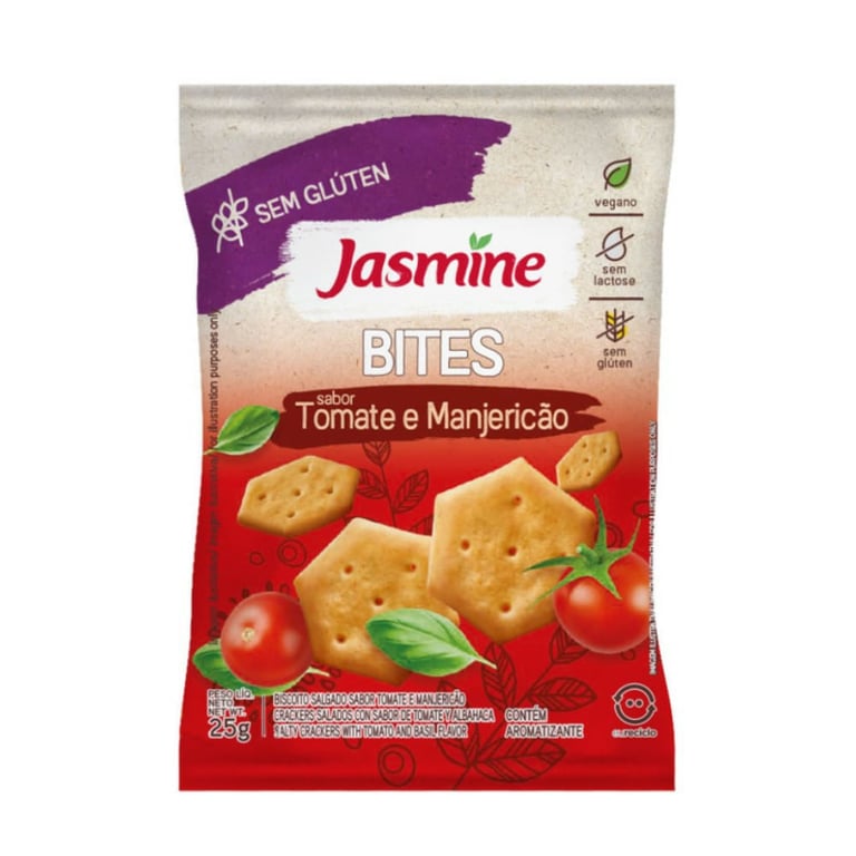 Biscoito Salgado Jasmine Bites Sem Glúten Tomate e Majerição 25g