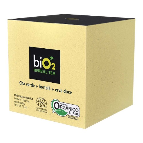 Chá Herbal Tea biO2 Chá Verde, Hortelã e Erva Doce com 13 sachês