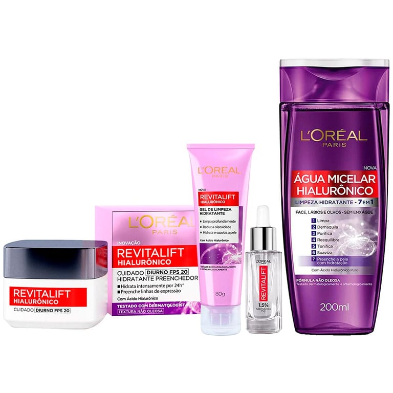 L`oréal Paris Revitalift Hialurônico Kit – Água Micelar + Gel de Limpeza + Creme Anti-idade Diurno + Sérum