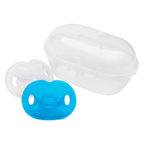 Chupeta De Silicone Lolly Kinddy 6+ Meses Macio Azul/Branco 2 Unidades