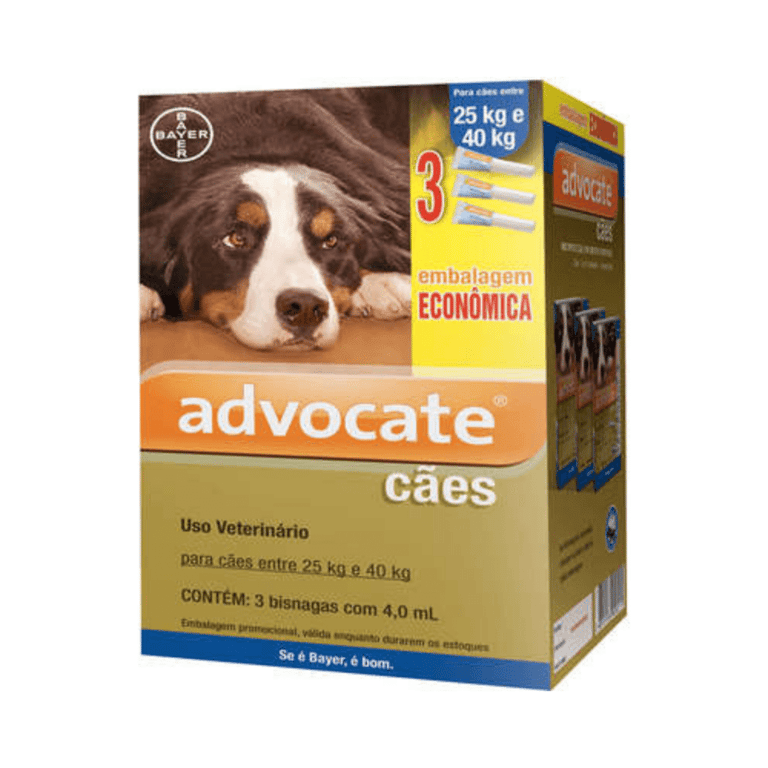 ADVOCATE CAES COMBO- para Cães de 25 até 40kg -3 pipetas com 4ml cada